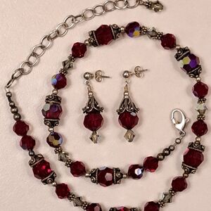 Swarovski Crystal Sterling Silver Bali Bead Caps Vintage Necklace & Earring Set
